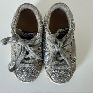 Golden goose Super Star with silver glitter and suede details girl shoes size 22